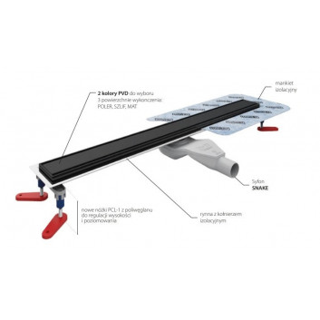 Set Wiper New Premium, drainline 110 cm, Ponente, z obrotowym syfonem snake 360, szlif