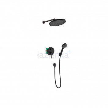 Shower set Hansgrohe WallStoris, wall mounted, mixer thermostatic, 1 wyjście wody, with basket, wieszakiem i suwakiem, black mat