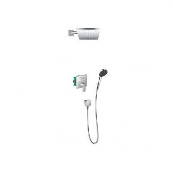 Shower set Hansgrohe WallStoris, wall mounted, mixer thermostatic, 1 wyjście wody, with basket, wieszakiem i suwakiem, black mat