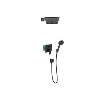 Shower set Hansgrohe WallStoris, wall mounted, mixer thermostatic, 1 wyjście wody, with basket, wieszakiem i suwakiem, black mat
