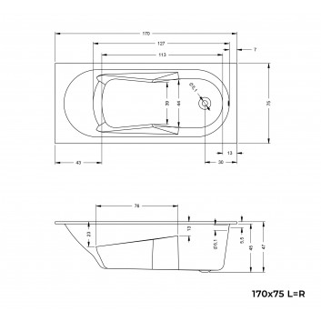 Bathtub rectangular 170x75cm Riho Lugo white 170L- sanitbuy.pl