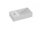 Ceramic washbasin mini Ravak Veda Wall 40,8x22,2 cm, left version, przeznaczona do instalacji na ścianie, z overflow. - white