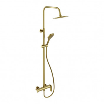 Shower set Excellent Pi, wall mounted with head shower 25 cm - gold szczotkowany