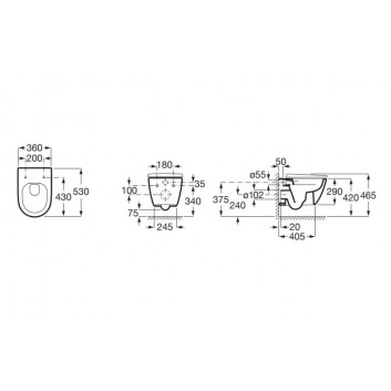 Bowl WC wall-hung, Roca Ona In-Wash® Rimlessm ukryte przyłącze, wymaga podłączenia do prądu, white