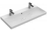 Vanity washbasin, rectangular Villeroy & Boch Avento white Alpin, 100 x 47 x 16,5 cm, overflow, 2 otwory na baterię