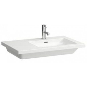 Washbasin wall mounted asymmetric 750 x 480 mm shelf on the left stronie with tap hole white Laufen LIVING SQUARE- sanitbuy.pl